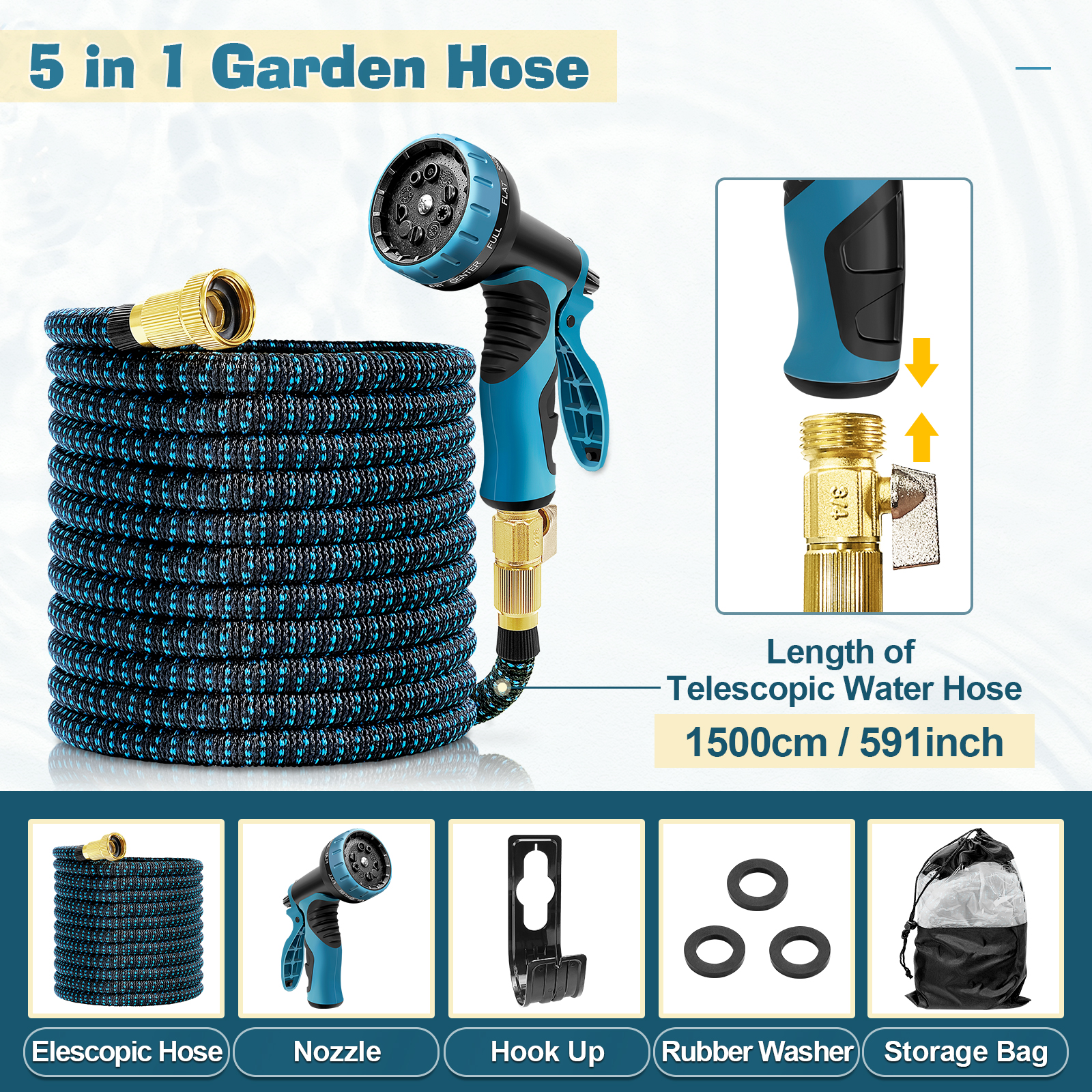 UCINNOVATE 50FT Expandable Garden Hose with 10-Pattern Spray Nozzle, Leakproof and Lightweight Water Hose, Kink-Free, 15m Garden Hose with 10 Functioning Nozzle, Hose with Quick Connector