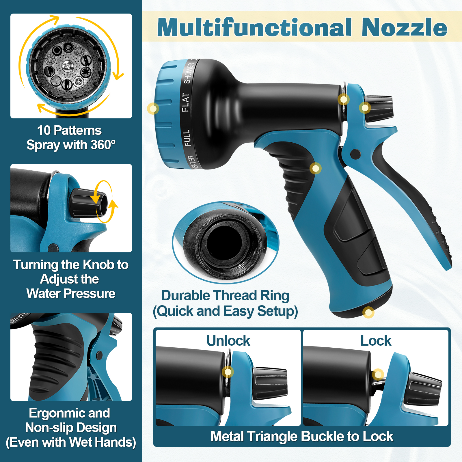 UCINNOVATE 50FT Expandable Garden Hose with 10-Pattern Spray Nozzle, Leakproof and Lightweight Water Hose, Kink-Free, 15m Garden Hose with 10 Functioning Nozzle, Hose with Quick Connector