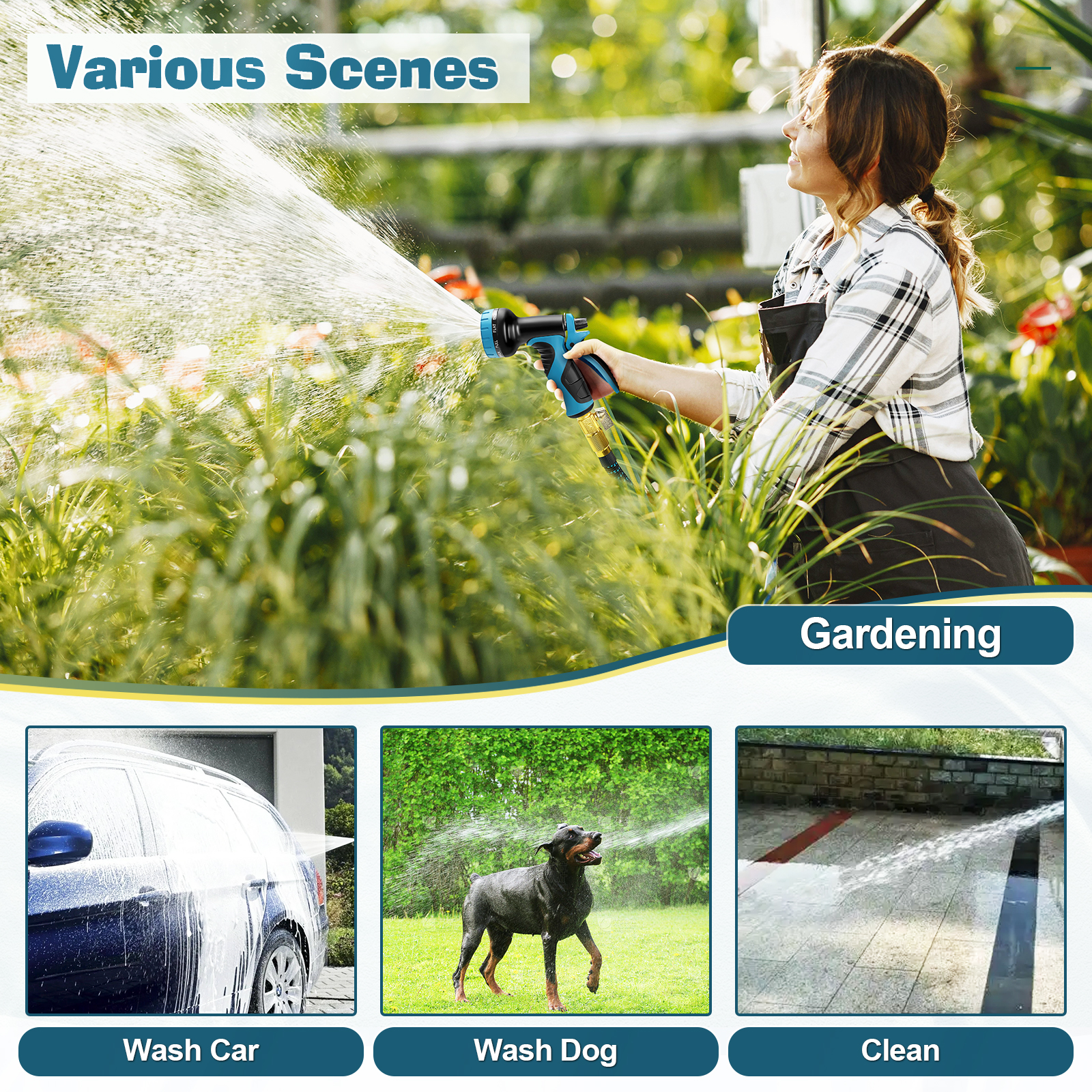 UCINNOVATE 100FT Expandable Garden Hose with 10-Pattern Spray Nozzle, Leakproof and Lightweight Water Hose, Kink-Free, 30m Garden Hose with 10 Functioning Nozzle, Hose with Quick Connector