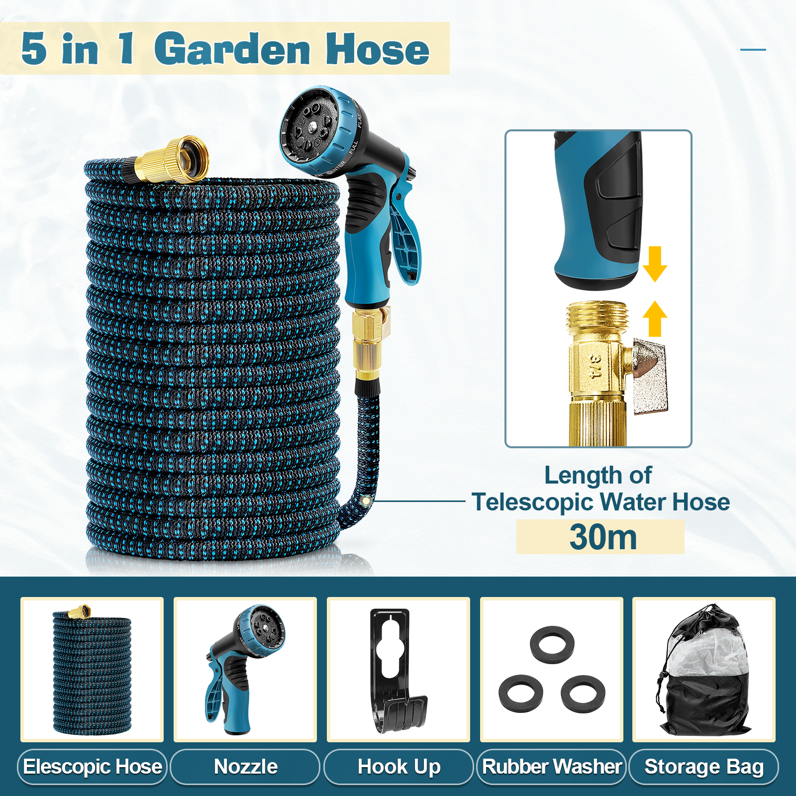 UCINNOVATE 100FT Expandable Garden Hose with 10-Pattern Spray Nozzle, Leakproof and Lightweight Water Hose, Kink-Free, 30m Garden Hose with 10 Functioning Nozzle, Hose with Quick Connector