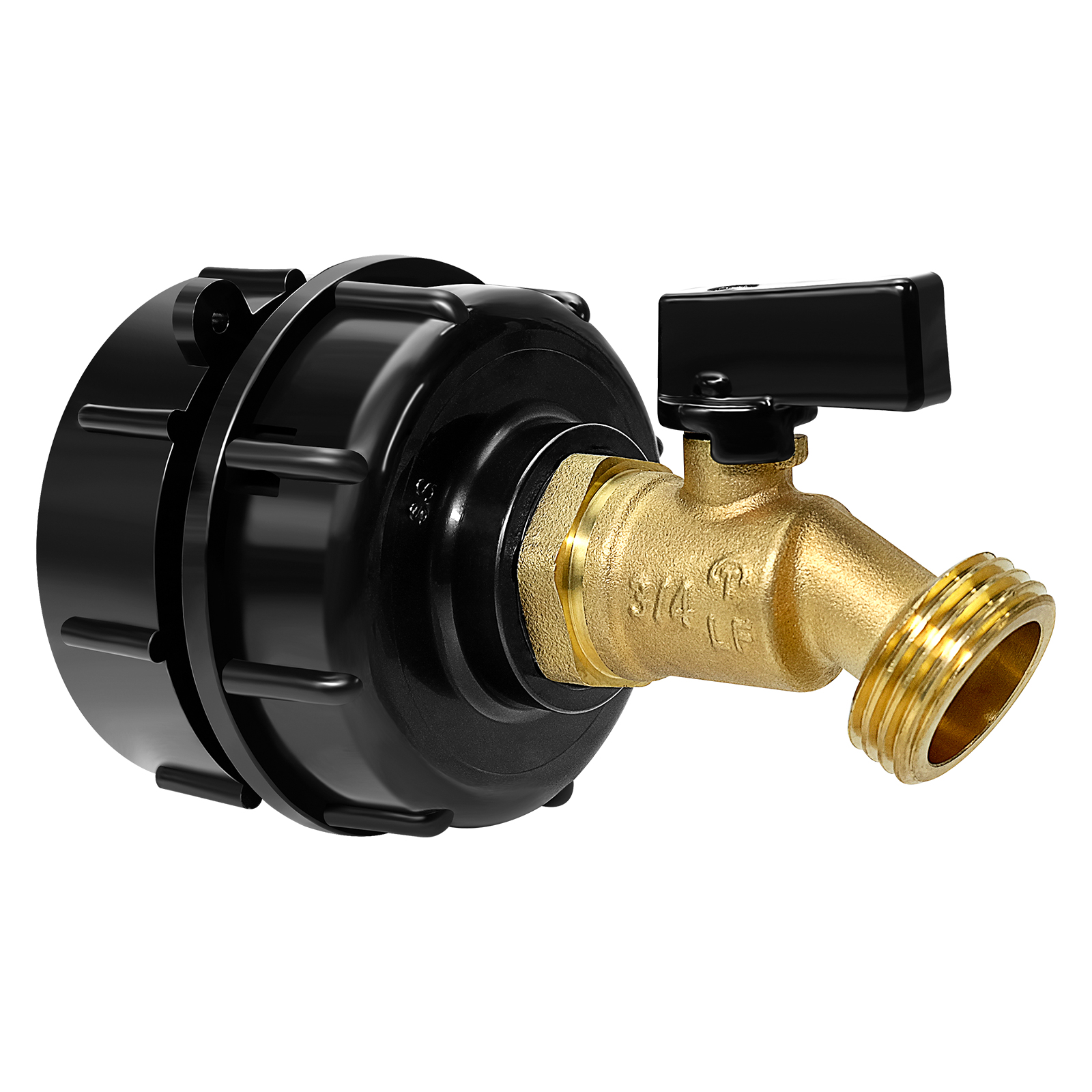 IBC Tote Fittings, IBC Tote Adapter, IBC Tote Tank Adapter 1/2" Male NPT Inlet 3/4" GHT Male Garden Hose Quick Connector Outlet Brass Ball Valve Faucet with 62mm Female Fine Thread for Garden Hose