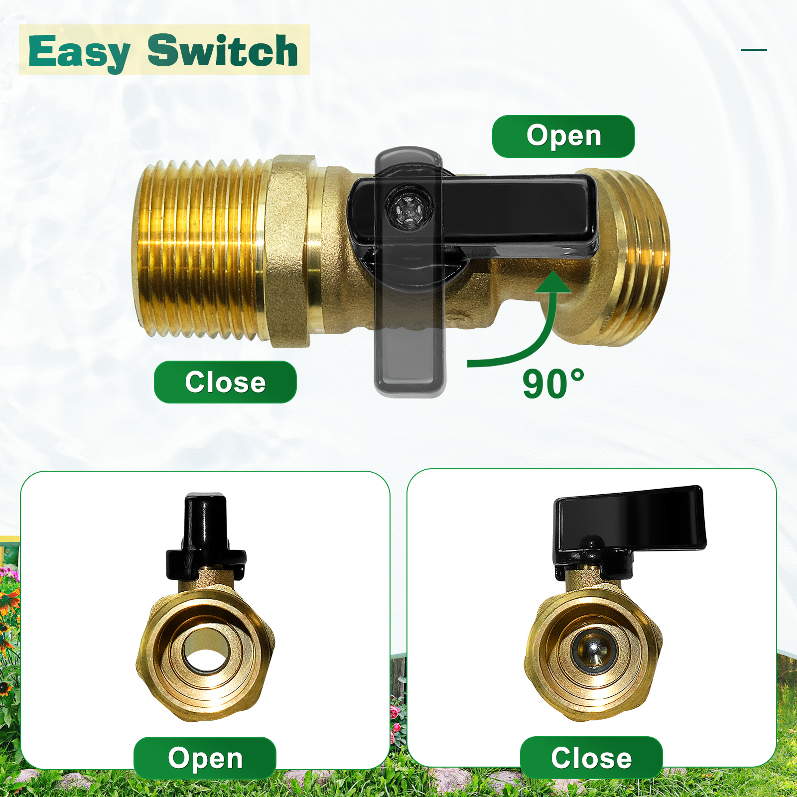 IBC Tote Fittings, IBC Tote Adapter, IBC Tote Tank Adapter 1/2" Male NPT Inlet 3/4" GHT Male Garden Hose Quick Connector Outlet Brass Ball Valve Faucet with 62mm Female Fine Thread for Garden Hose