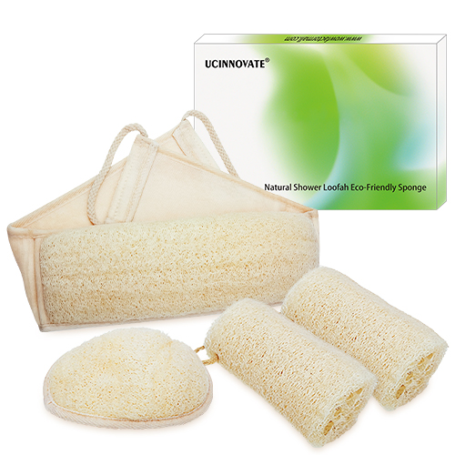 Natural Shower Loofah Eco-Friendly Sponge 4 Pcs, Exfoliating Shower Buff Away Dead Skin for Smoother