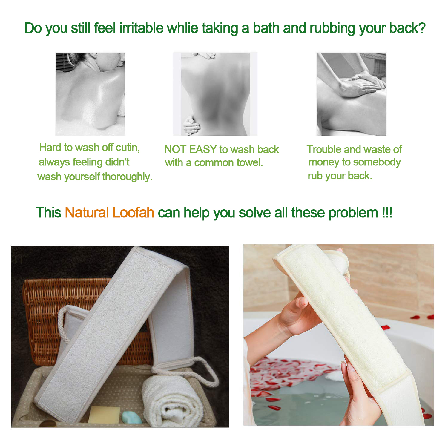 UCINNOVATE 3X Natural Loofah Shower, Loofah Sponge Large Exfoliating Shower Body Buff Away Dead Skin