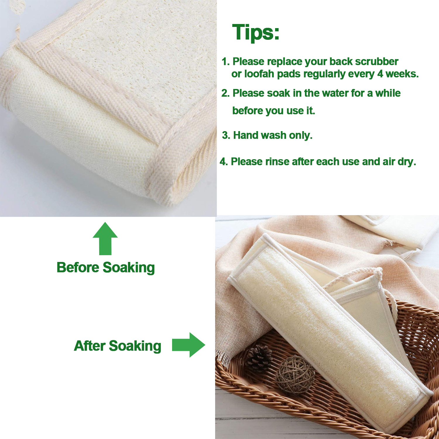 UCINNOVATE 3X Natural Loofah Shower, Loofah Sponge Large Exfoliating Shower Body Buff Away Dead Skin