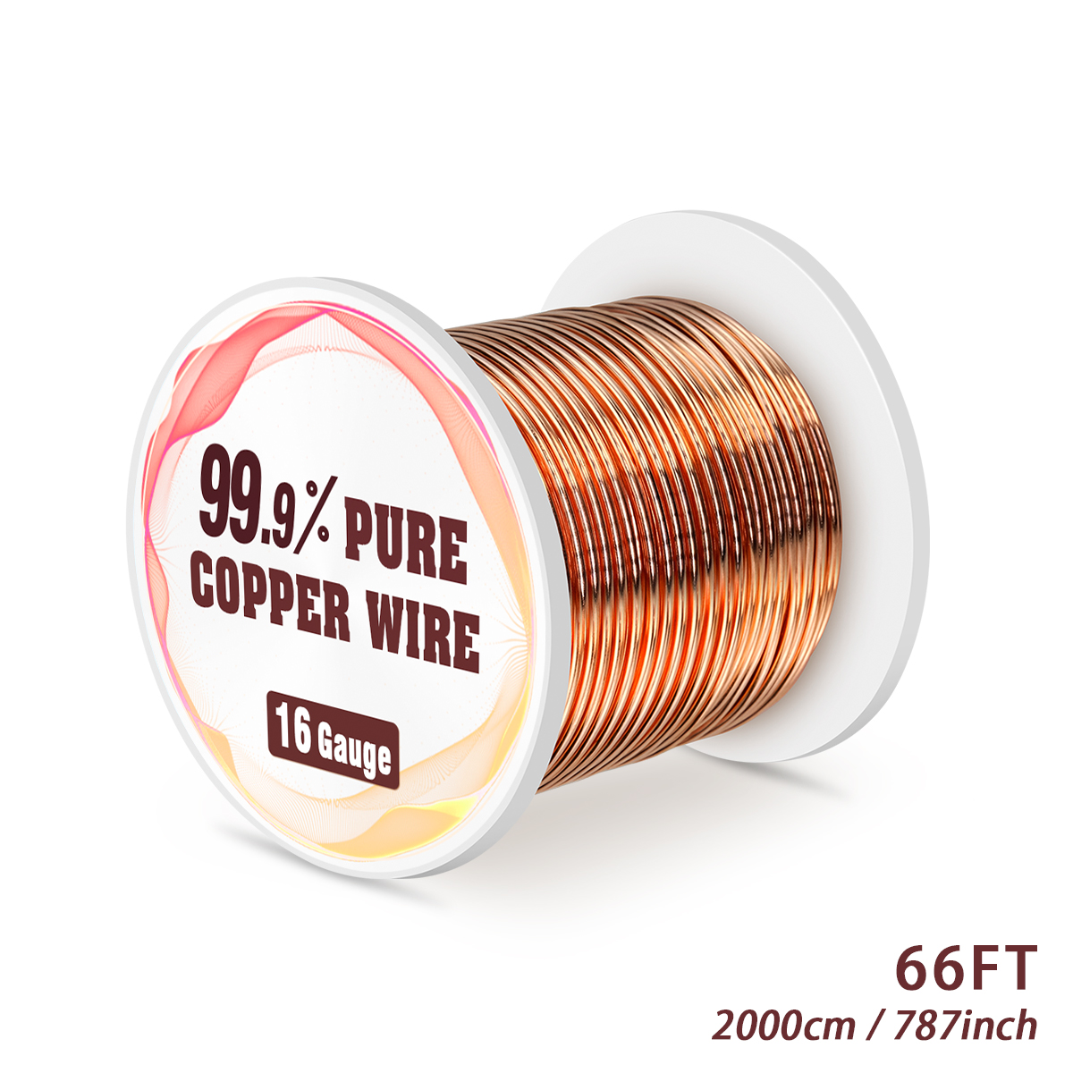 UCINNOVATE 99.9% Copper Wire, 16 Gauge Pure Copper Wire for Jewelry Making, 66FT 1.3mm Diameter Solid Bare Copper Wire for Electroculture Gardening, Soft Copper Wire 16 Gauge for Craft 1/2 Lb Spool