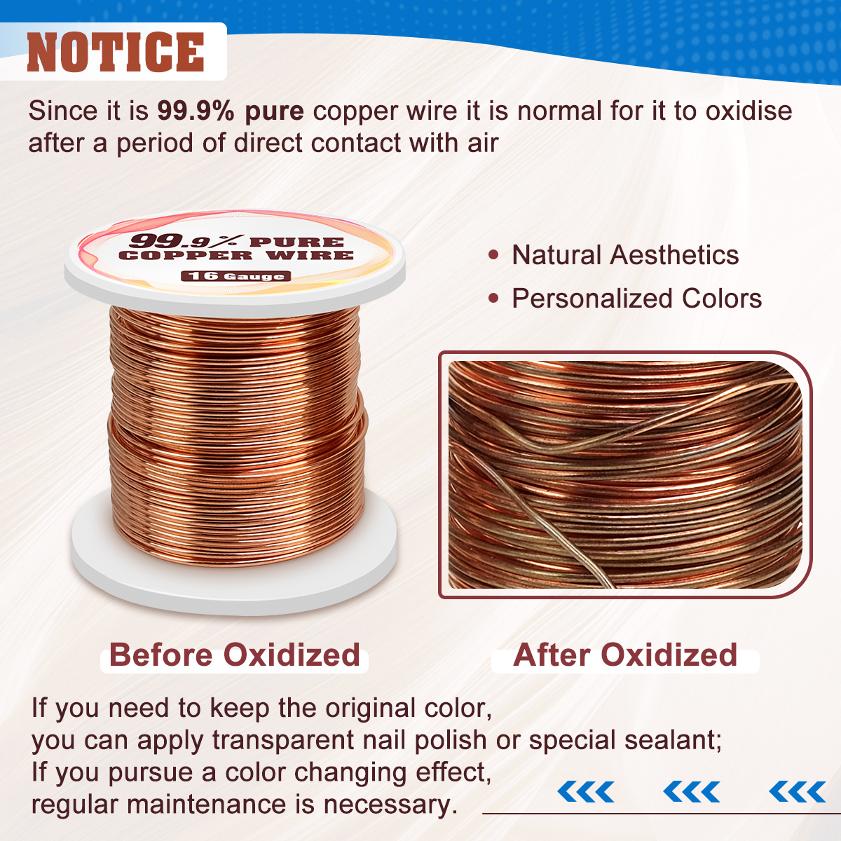 UCINNOVATE 99.9% Copper Wire, 16 Gauge Pure Copper Wire for Jewelry Making, 66FT 1.3mm Diameter Solid Bare Copper Wire for Electroculture Gardening, Soft Copper Wire 16 Gauge for Craft 1/2 Lb Spool