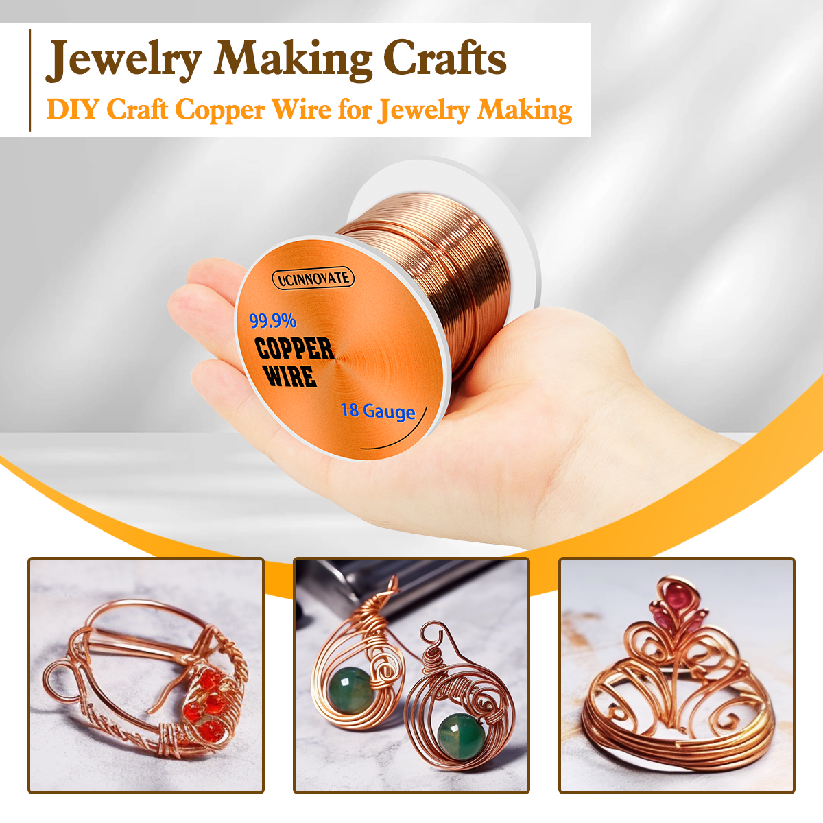 18 Gauge Copper Wire for Jewelry Making, 105FT 18 AWG Crafts Jewelry Wire 99.9% Solid Bare Pure Copper Wire 1/2 BL Spool, 1mm Diameter Full-Round Uncoated Beading Copper Crafting Wire