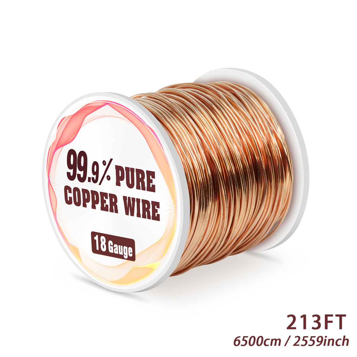 UCINNOVATE 18 Gauge 99.9% Pure Copper Wire, 18 AWG Soft Bare Copper Wire 213FT / 65m 1 Pound Spool