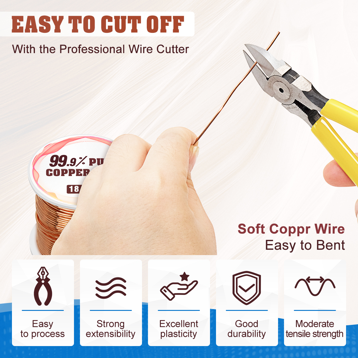 UCINNOVATE 18 Gauge 99.9% Pure Copper Wire, 18 AWG Soft Bare Copper Wire 213FT / 65m 1 Pound Spool