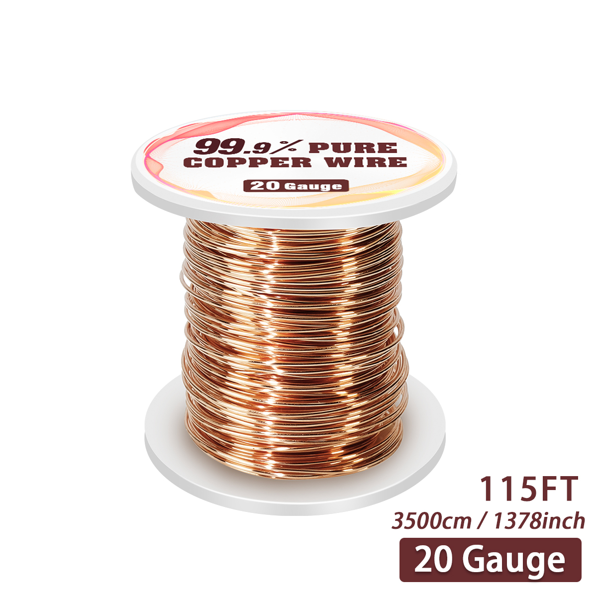 20 Gauge 99.9% Pure Copper Wire, 0.8mm Dia / 115Ft Soft Copper Wire for Jewelry Making and Craft Wire, 20 AWG Premium Flexible Bare Solid Copper Wire for Electroculture Gardening Plants