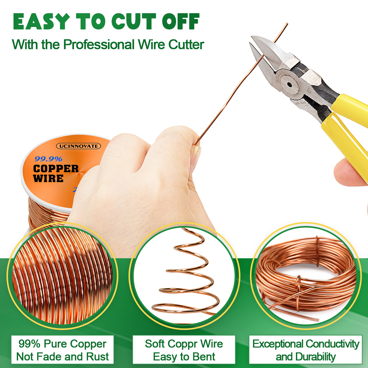 UCINNOVATE 20 Gauge Copper Wire, 20AWG 230FT Soft Pure Copper Wire for Jewelry Making, 0.8mm Diameter Craftwire Copper Jewelry Wire, 99.9% Bare Copper Wire for Electroculture Gardening Plants and Vegetables