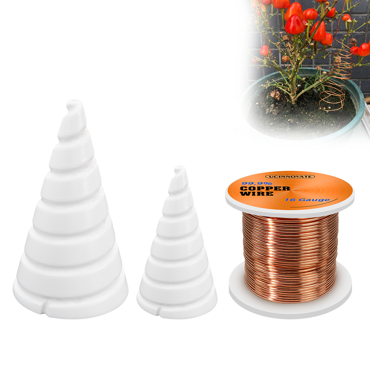 16 Gauge Pure Copper Wire with 2Pcs Fibonacci Coil Winding Jig for Electro Culture Gardening Stake, Copper Wire for Electroculture Growing Gardening Plants and Vegetables