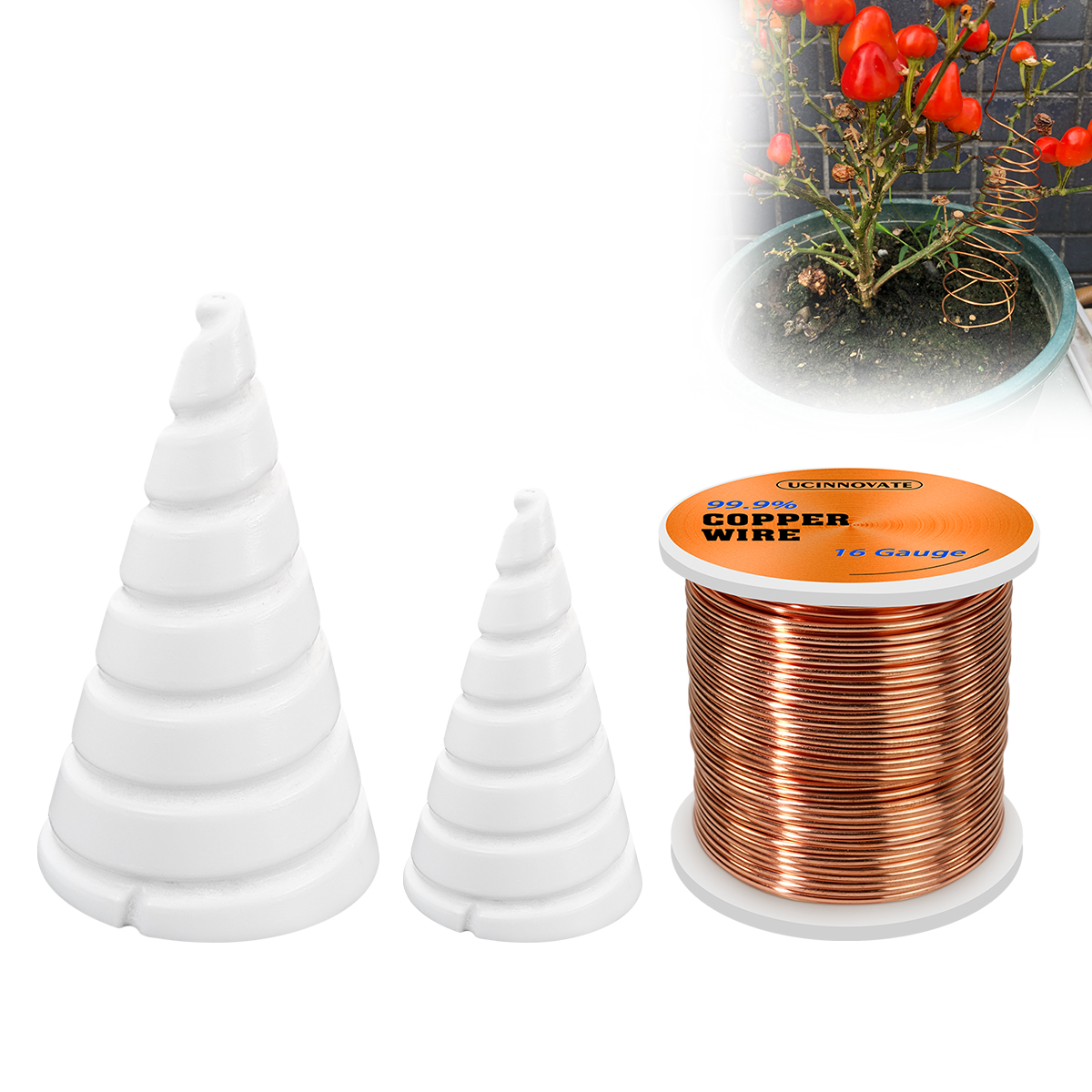 1 Pound 99.9% Pure Copper Wire 16 Gauge with Fibonacci Coil Winding Jig for Electroculture Gardening, Electro Culture Gardening Antenna Stake for Growing Garden Plants and Vegetable