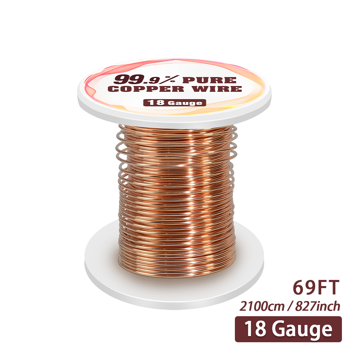 UCINNOVATE 18 Gauge 99.9% Pure Soft Copper Wire，18 AWG 68 Feet Pure Copper for Electroculture Gardening, Jewelry Making, Beading, Science Projects, DIY Artwork