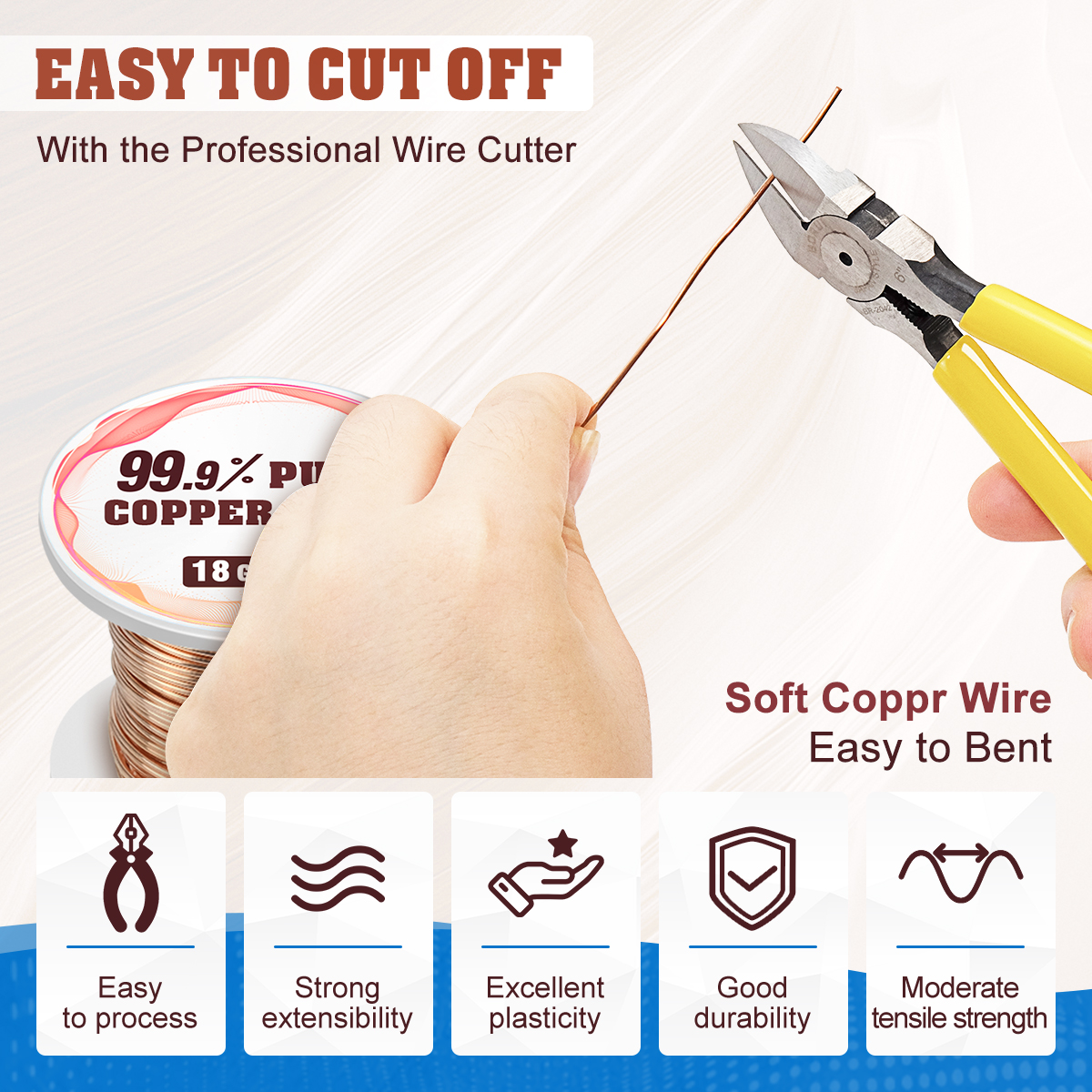 UCINNOVATE 18 Gauge 99.9% Pure Soft Copper Wire，18 AWG 68 Feet Pure Copper for Electroculture Gardening, Jewelry Making, Beading, Science Projects, DIY Artwork