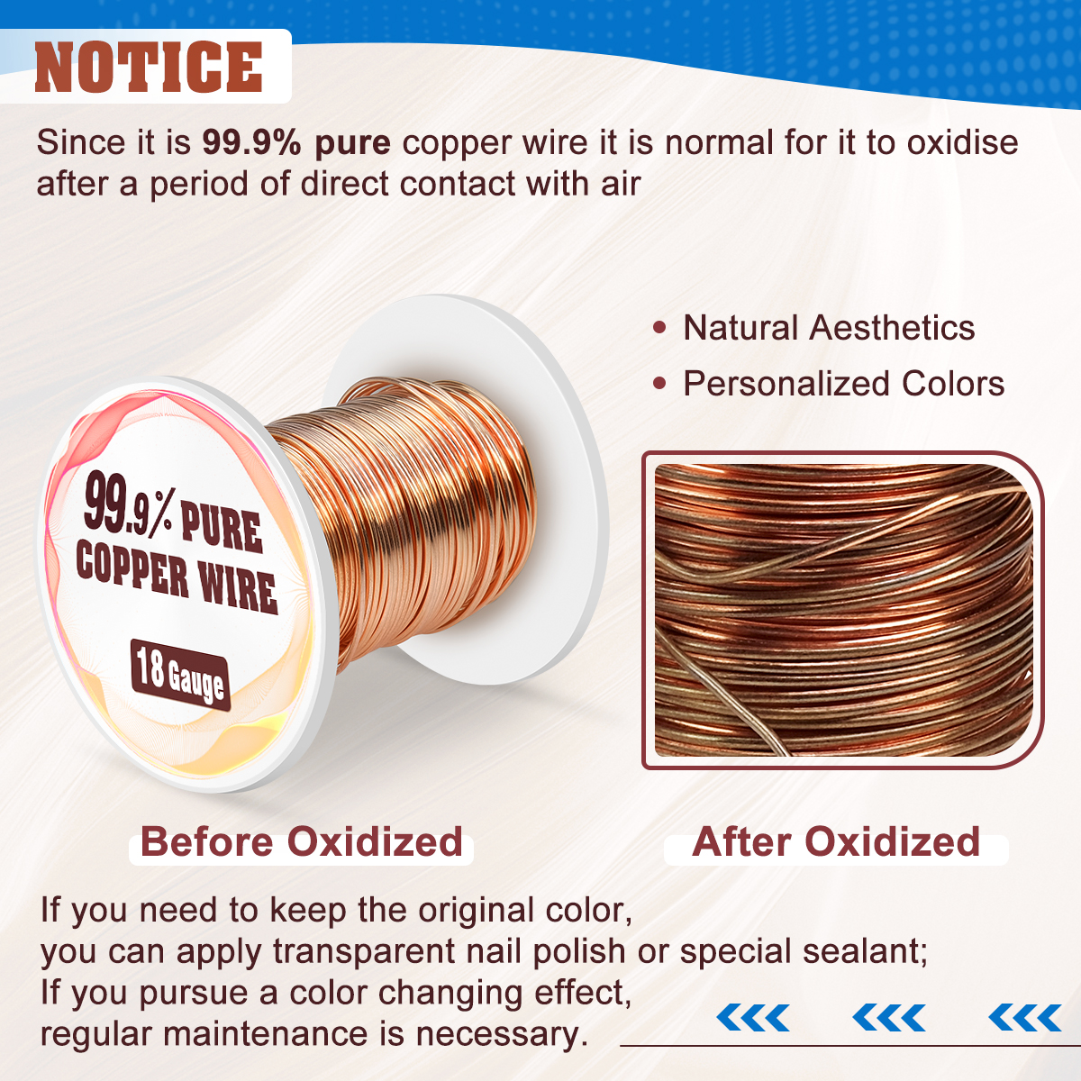 UCINNOVATE 18 Gauge 99.9% Pure Soft Copper Wire，18 AWG 68 Feet Pure Copper for Electroculture Gardening, Jewelry Making, Beading, Science Projects, DIY Artwork