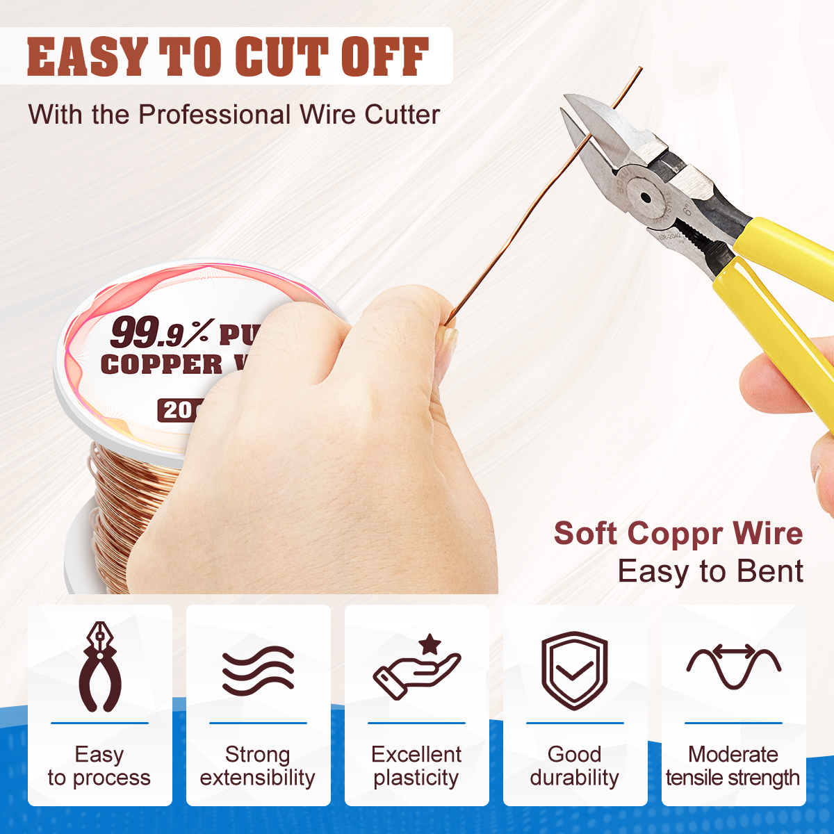 UCINNOVATE 20 Gauge Pure Copper Wire for Jewelry Making Craft, 164Ft 20AWG 0.8mm Diameter Solid Copper Wire for Gardening, Electroculture, Jewelry Making Beading DIY Craft Pure Bare Copper Wire