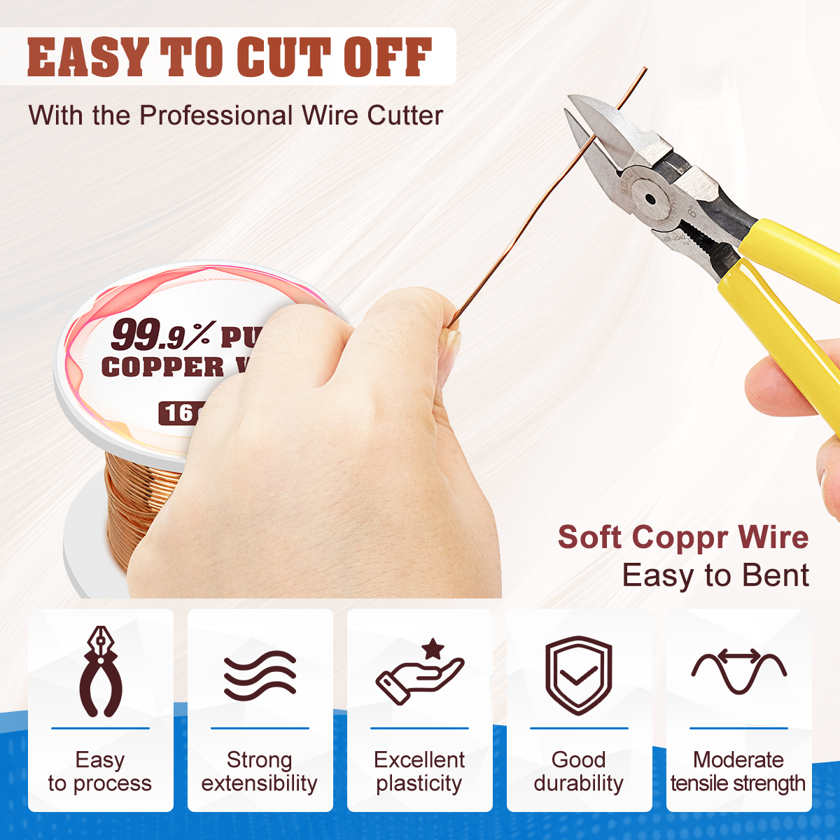 UCINNOVATE 99.9% Pure Copper Wire, 16 Gauge/ 1.3 mm Diameter 33Feet Soft Pure Copper Wire, 16 AWG 10m Solid Pure Copper Wire for Jewelry Making Wire Craft Wire