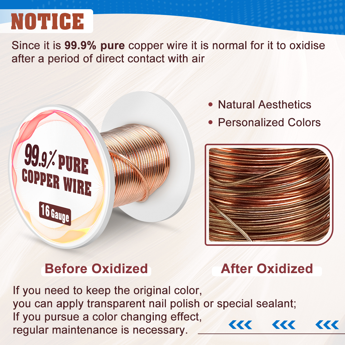 UCINNOVATE 99.9% Pure Copper Wire, 16 Gauge/ 1.3 mm Diameter 33Feet Soft Pure Copper Wire, 16 AWG 10m Solid Pure Copper Wire for Jewelry Making Wire Craft Wire