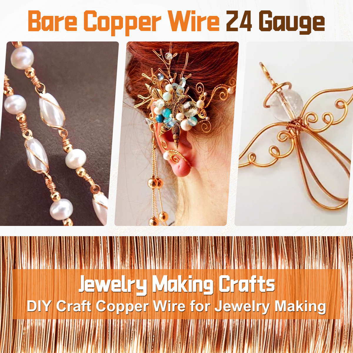 UCINNOVATE 24 Gauge Pure Copper Wire, 122m /400FT 0.5mm Diameter Solid Soft Bare Copper Wire for Jewelry Making Crafts and Electrical Applications, Flexible Durable Copper Wire Jewelry Wire DIY