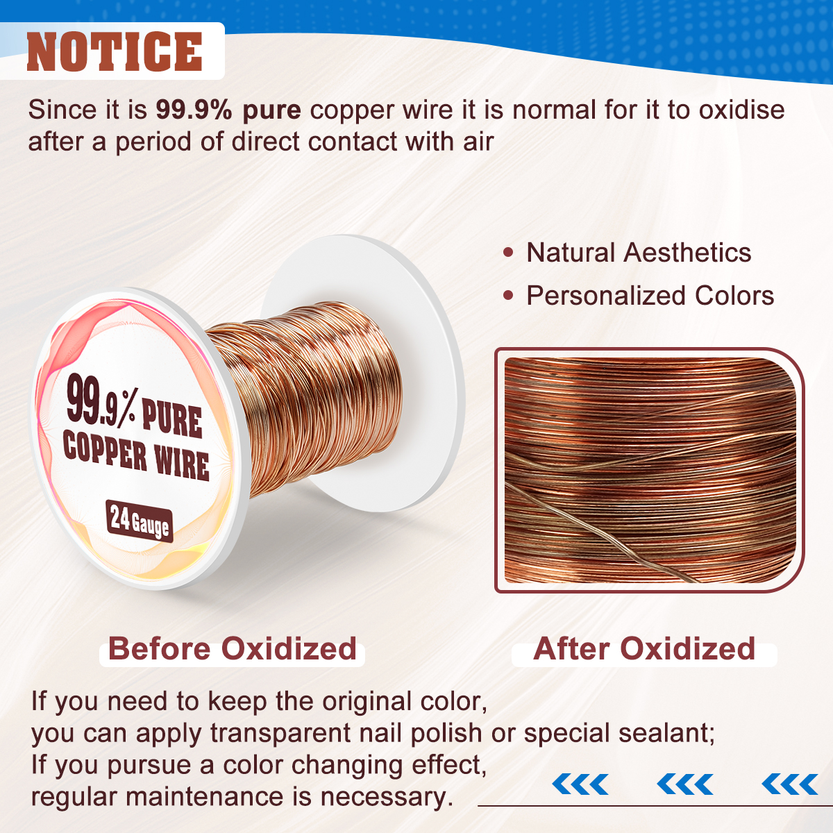 UCINNOVATE 24 Gauge Pure Copper Wire, 99.9% Pure Copper Wire 0.5mm Diameter 61m /200FT Solid Soft Copper Wire for Jewelry Making Crafts, Flexible Copper Wire Jewelry Wire DIY Electro Gardening