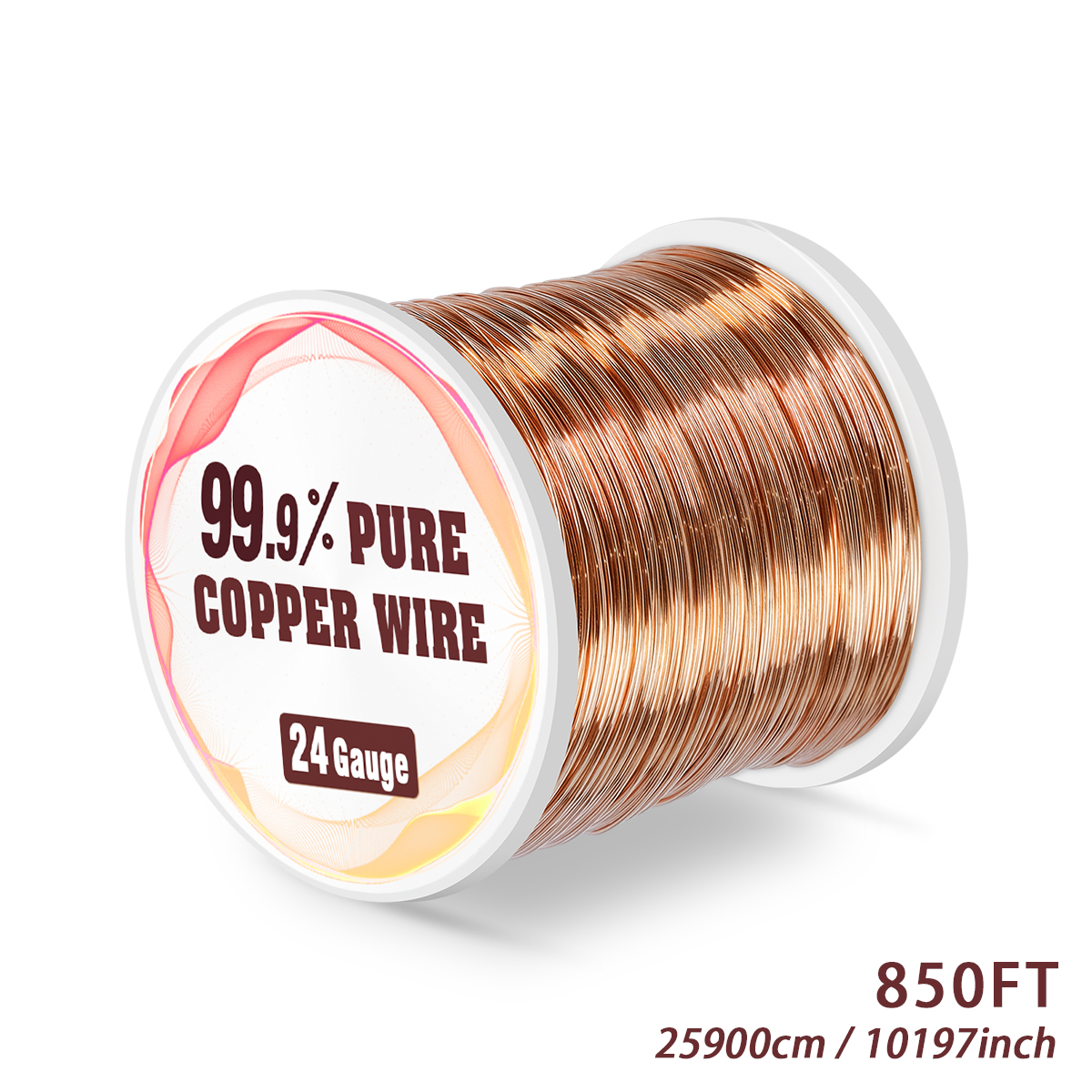 UCINNOVATE 24 Gauge Pure Copper Wire, 99.9% Pure Copper Wire 0.5mm Diameter 259m /850FT Solid Soft Copper Wire for Jewelry Making Crafts, Flexible Copper Wire Jewelry Wire DIY Electro Gardening