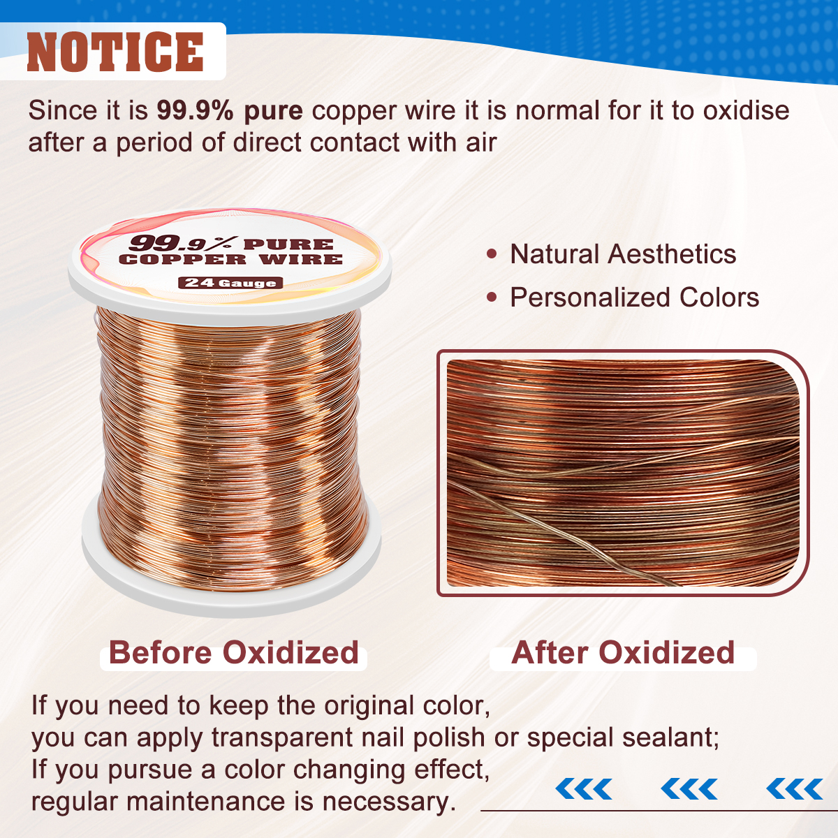 UCINNOVATE 24 Gauge Pure Copper Wire, 99.9% Pure Copper Wire 0.5mm Diameter 259m /850FT Solid Soft Copper Wire for Jewelry Making Crafts, Flexible Copper Wire Jewelry Wire DIY Electro Gardening