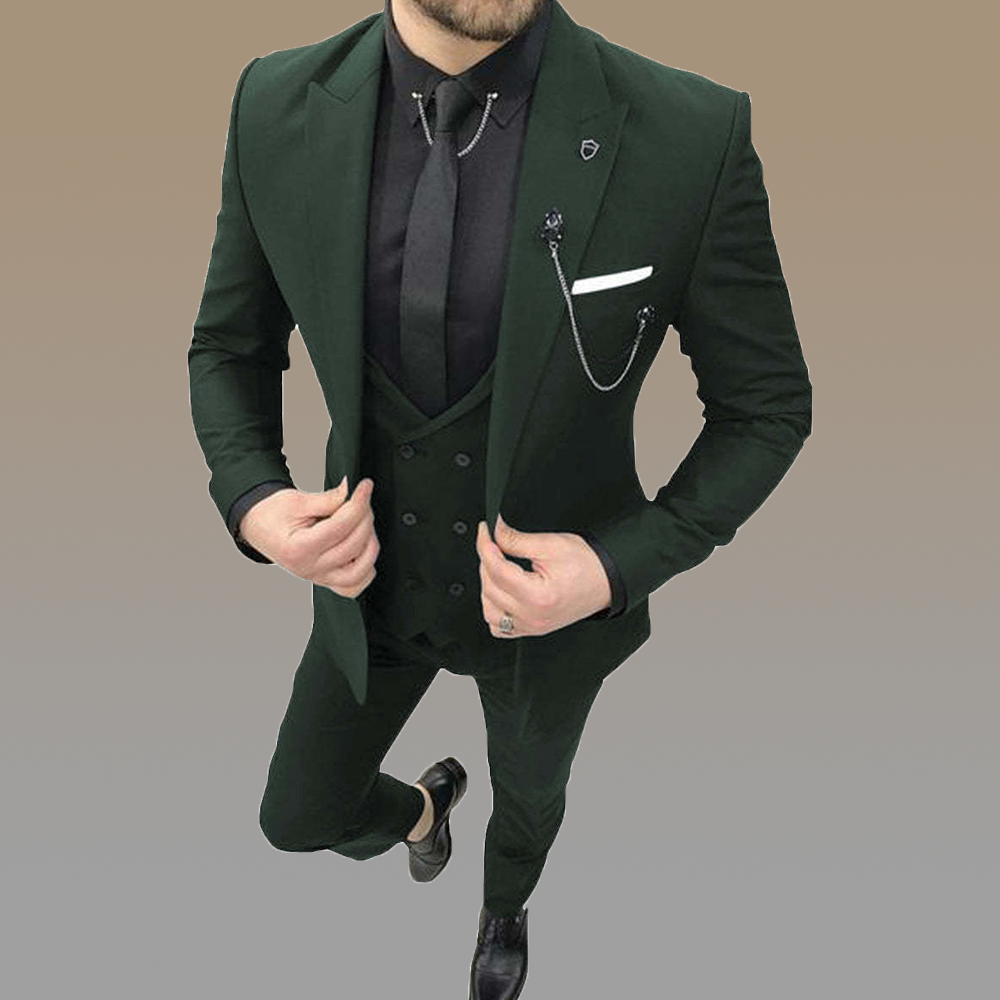 Vindgeluk Formal Mens Suit 3 Pieces Peak Lapel Blazer For Wedding (Blazer+vest+Pants)
