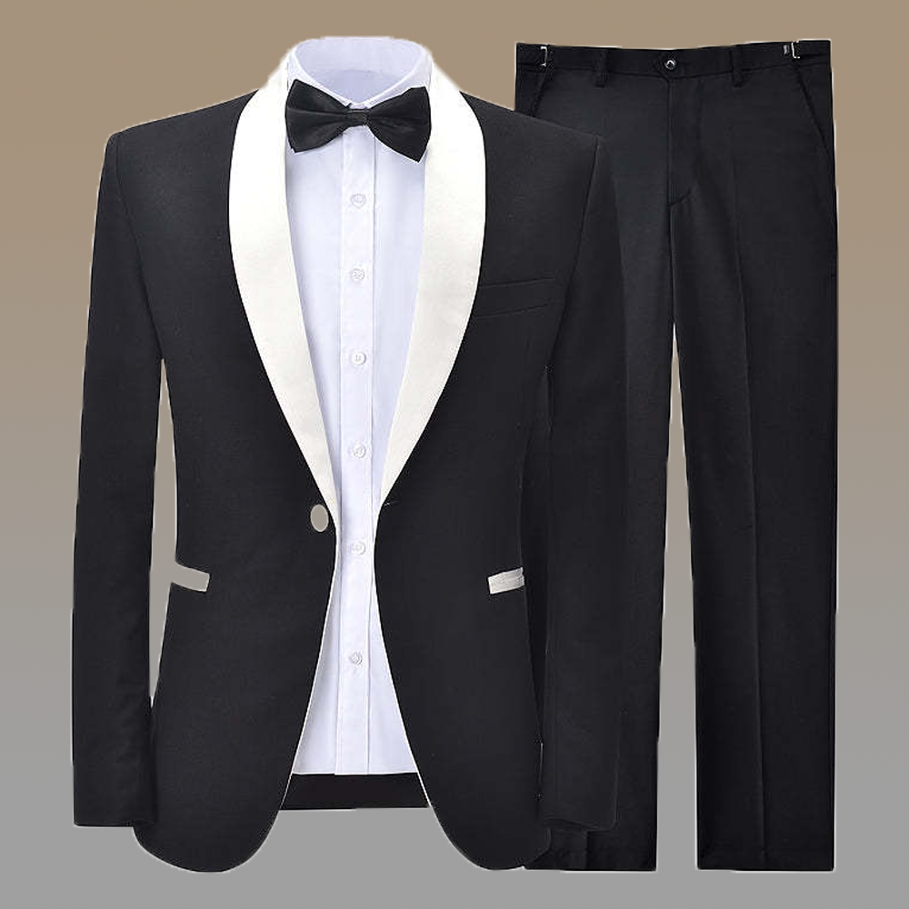 Vindgeluk Formal Mens Suit 2 Pieces Shawl Lapel Tuxedos For Wedding (Blazer+Pants)