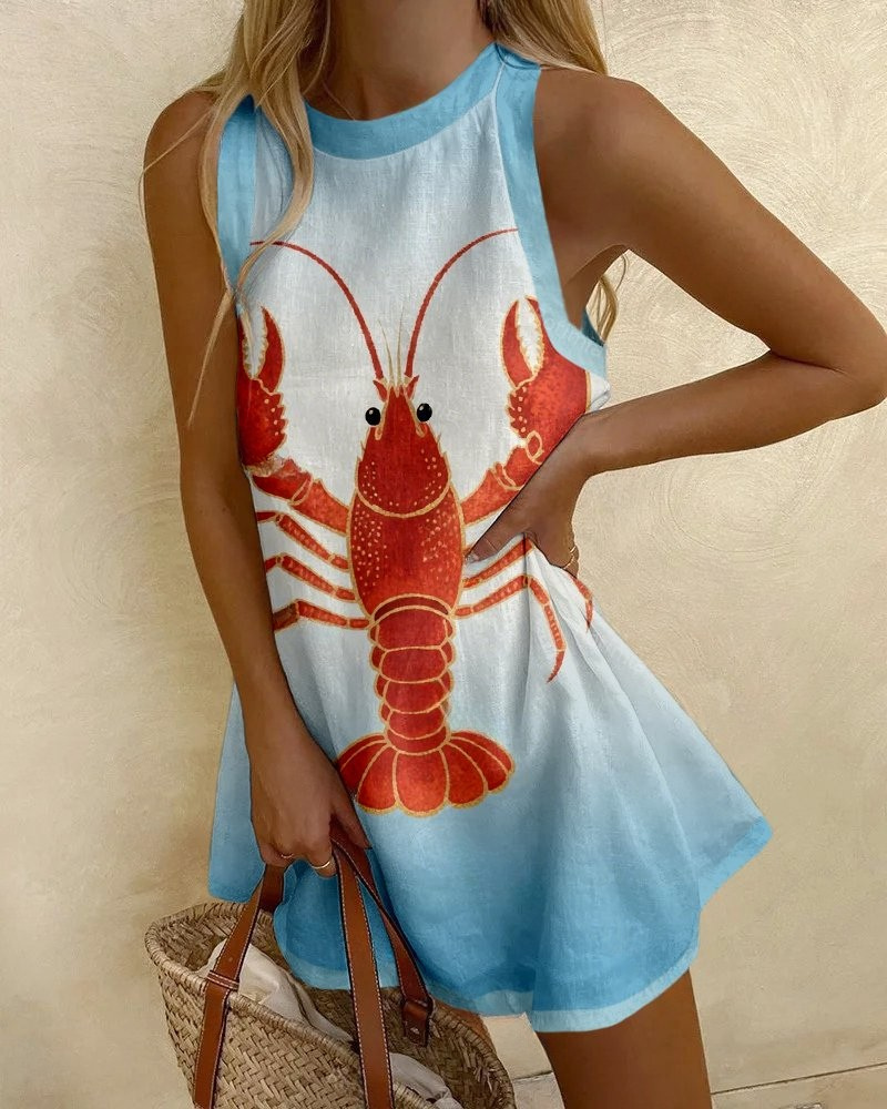 Gradient Color Lobster Printed Dress