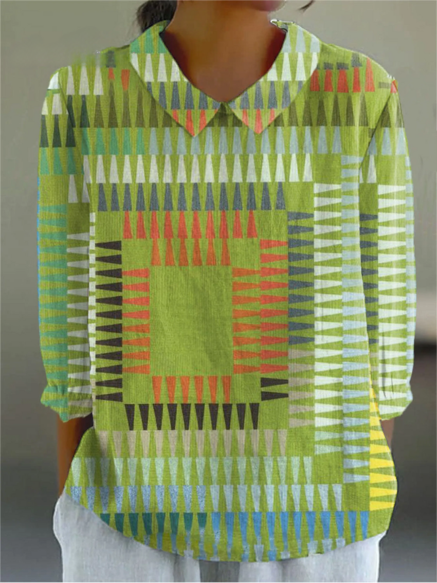 Women's Vintage Abstract Geometric  Art Print Casual 3/4 Sleeve Shirt