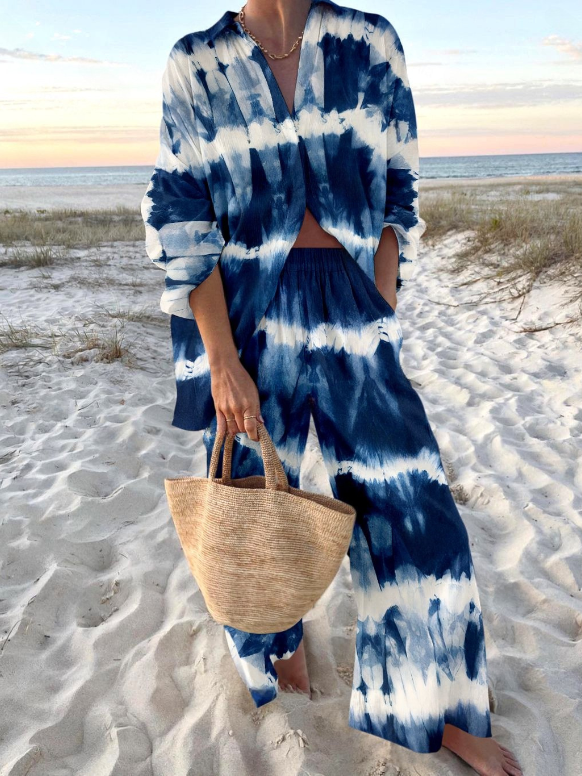 Tie-dyed Gradient Color Printed Shirt Set