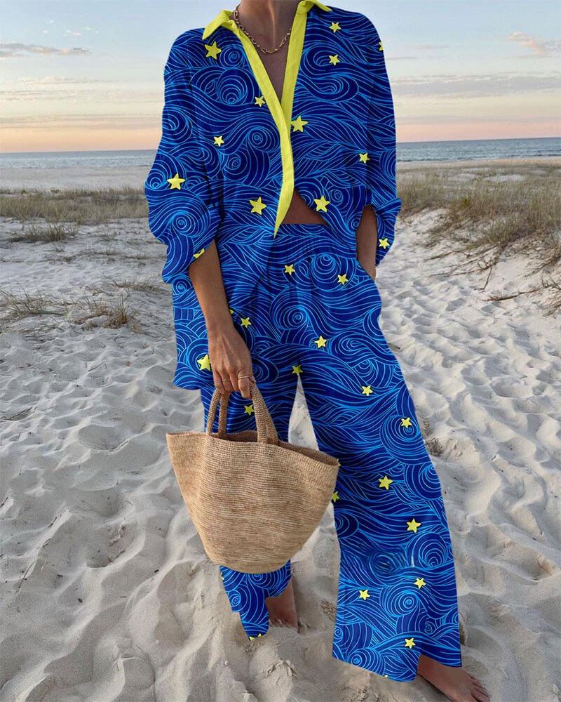 Blue Of Stars Print Two-Piece Set