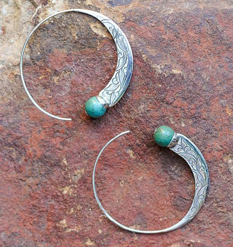 Exaggerated circle vintage turquoise earrings