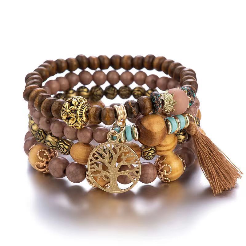 Boho Multi-layered Wooden Beaded Bracelet