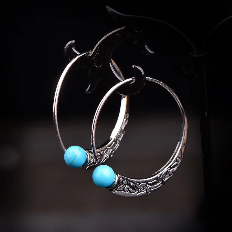 Exaggerated circle vintage turquoise earrings