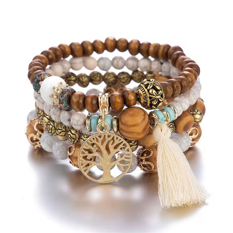 Boho Multi-layered Wooden Beaded Bracelet