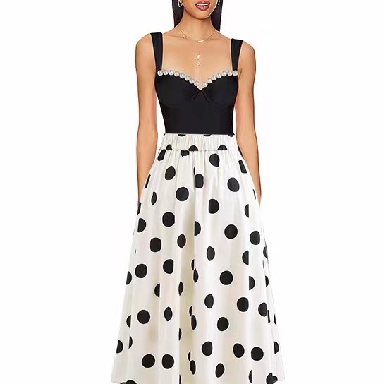 Solid Pearl Embellished One-Piece Swimsuit And Skirt