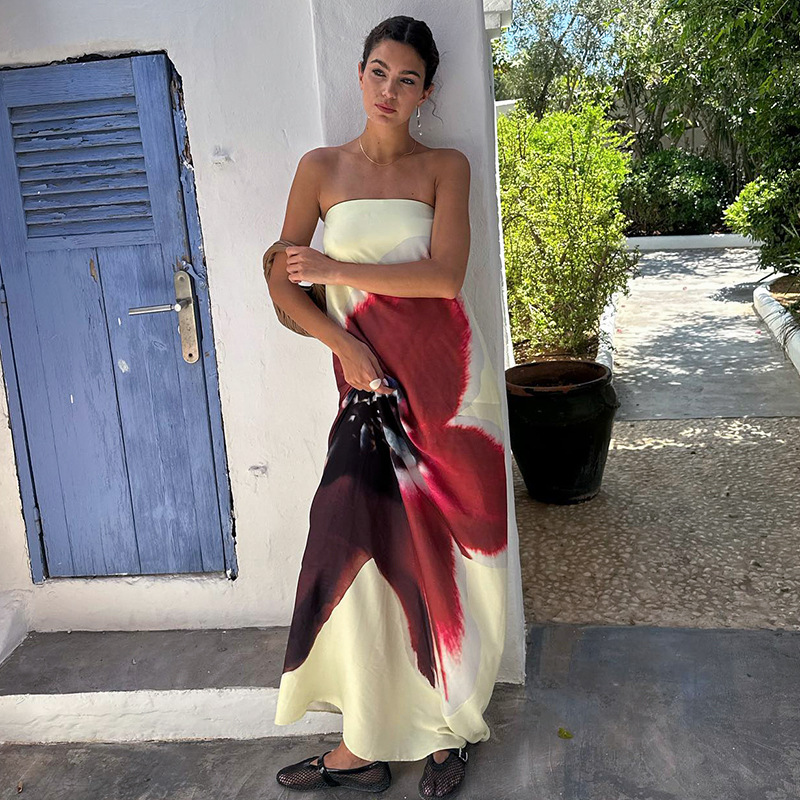 Fashion Print Design Sense Backless Dress