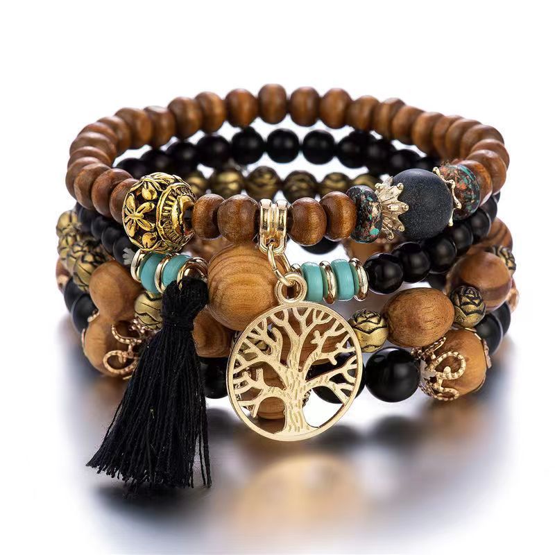 Boho Multi-layered Wooden Beaded Bracelet