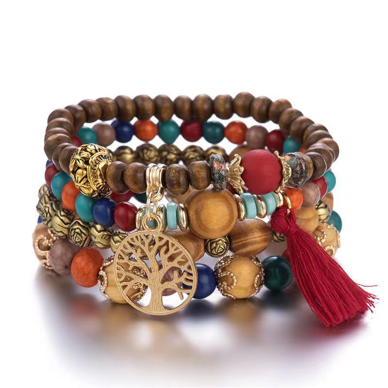 Boho Multi-layered Wooden Beaded Bracelet