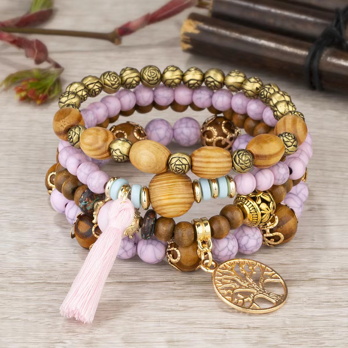 Boho Multi-layered Wooden Beaded Bracelet