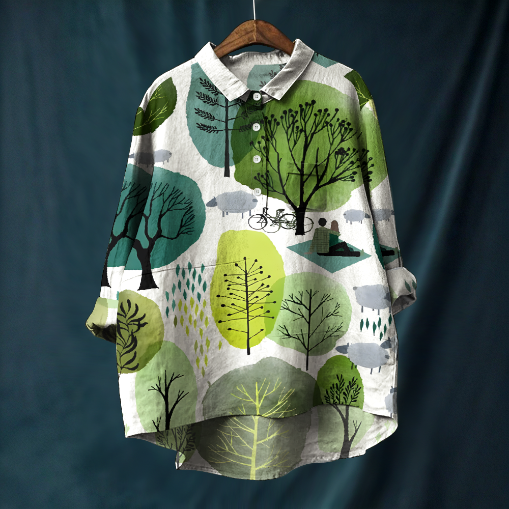 Women's Plant Trees Printed Casual Long Sleeve Shirt