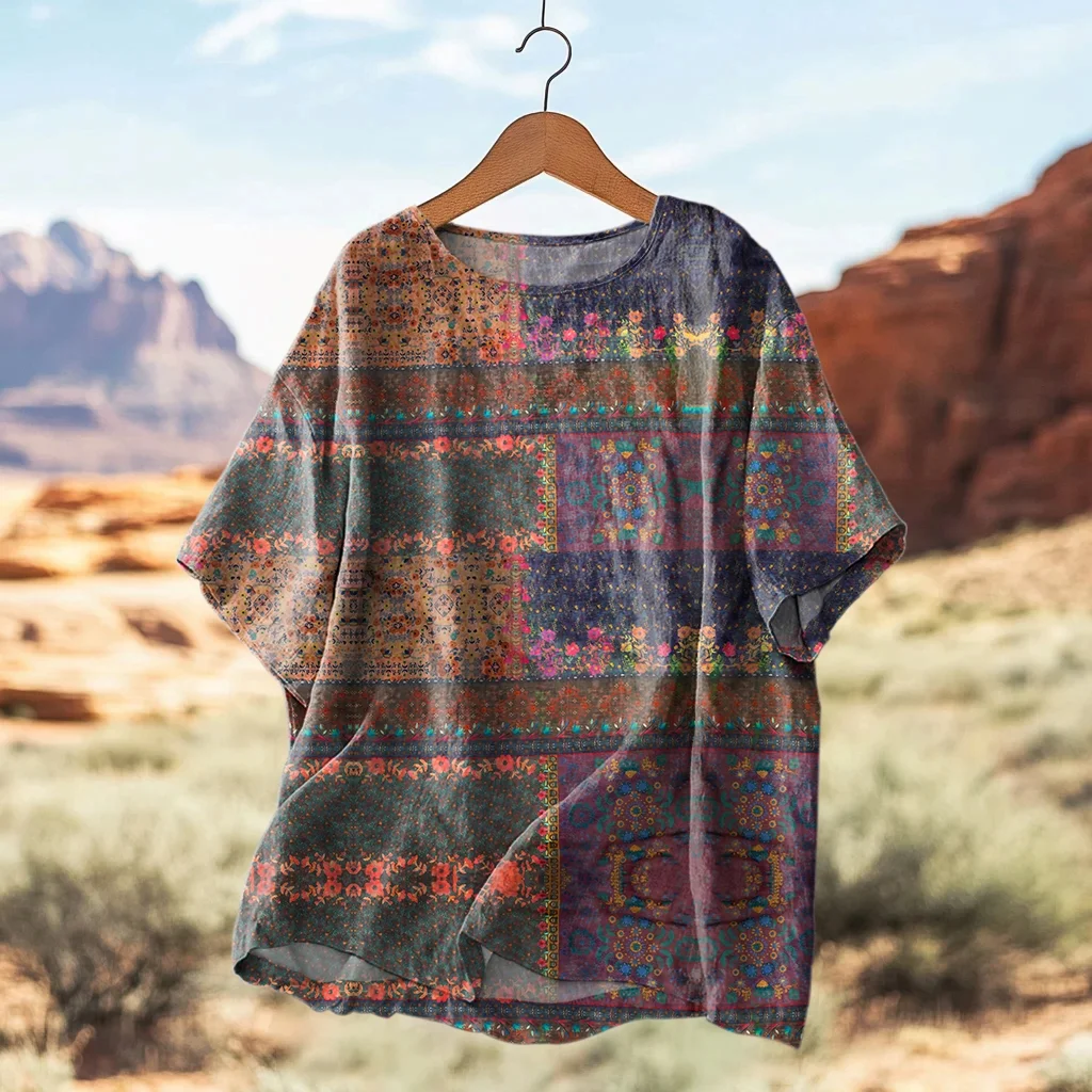 Women's Floral Pattern Art Print Casual Crew Neck