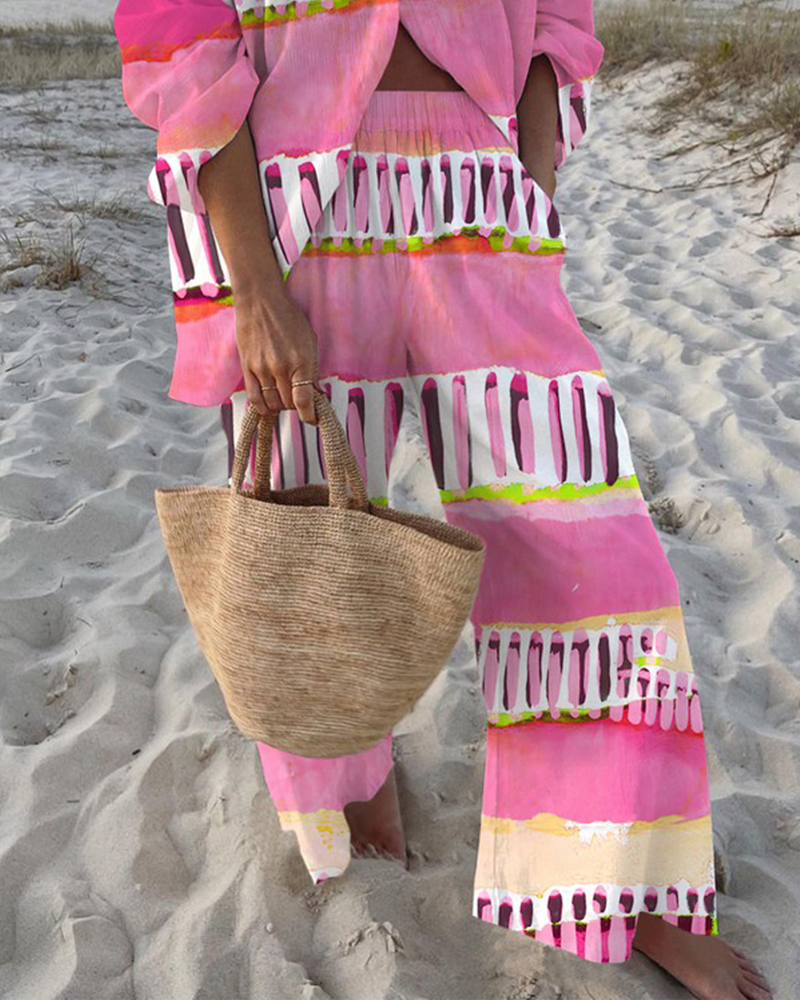 Fashion Printed Shirt & Pants Two-piece Set