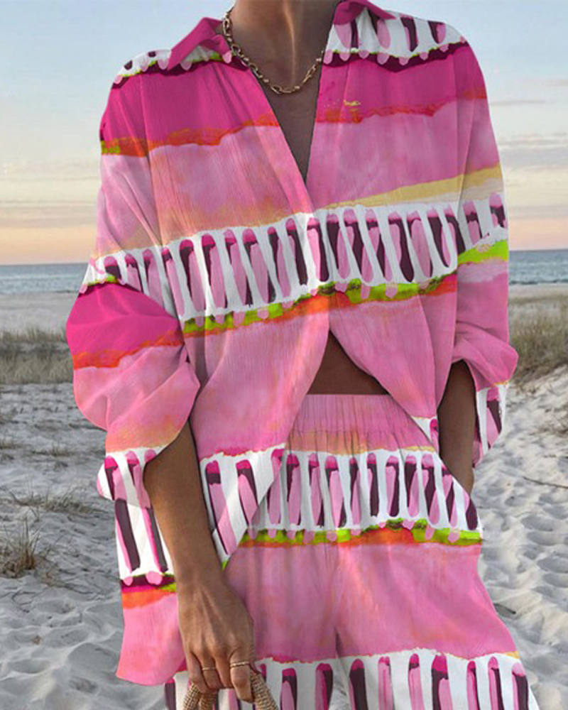 Fashion Printed Shirt & Pants Two-piece Set