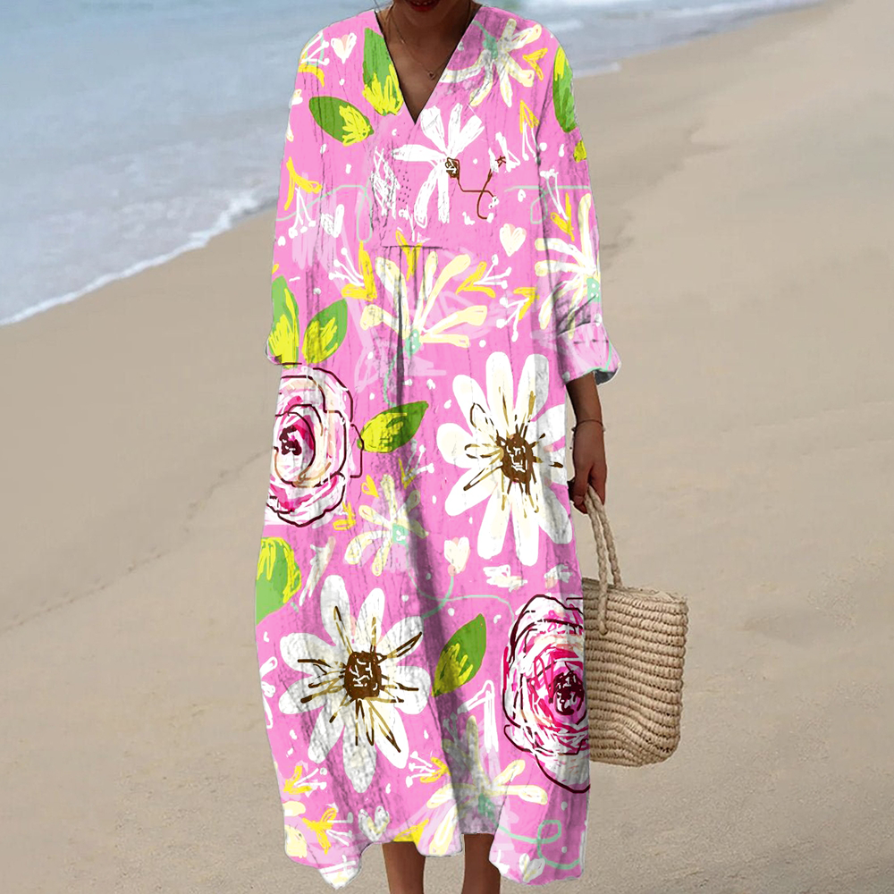 Women's Artistic Flowers Printed Maxi Dress