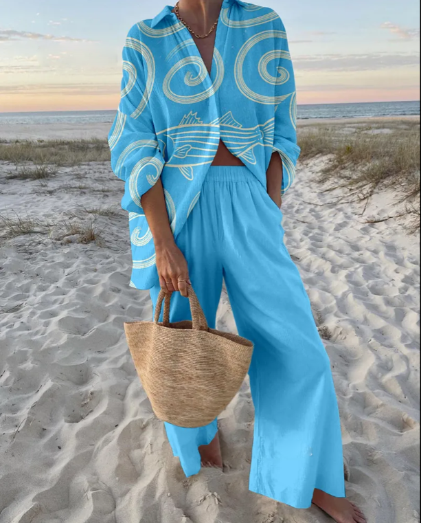 Fun Striped Fish Print Two-Piece Set