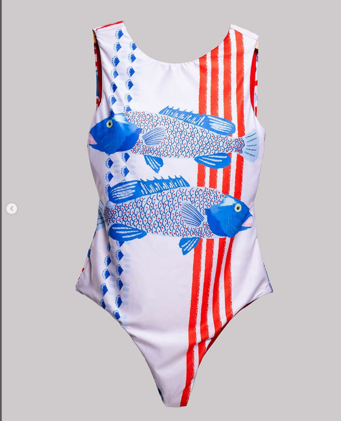 Cartoon Striped Fish One-Piece Swimsuit